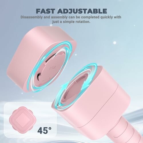 Pink adjustable device with 45-degree rotation feature.