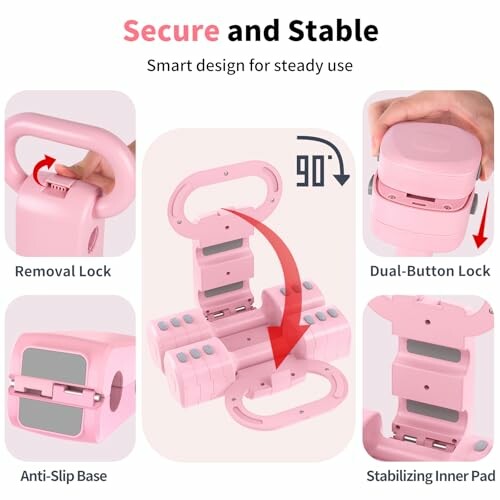 Pink adjustable push-up bars with secure locking features.