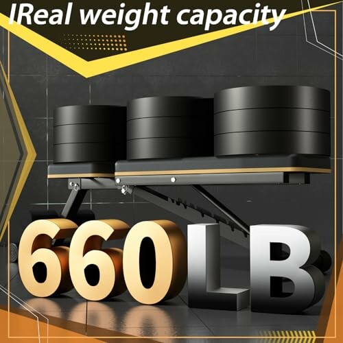 Adjustable weight bench with 660 lb capacity.