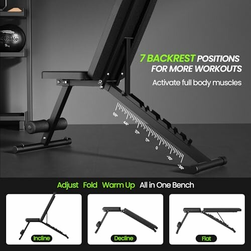 Adjustable workout bench with multiple backrest positions for various exercises.
