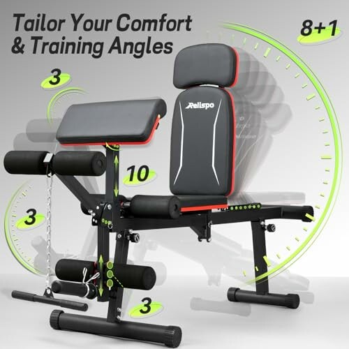 Adjustable workout bench with multiple angle settings.