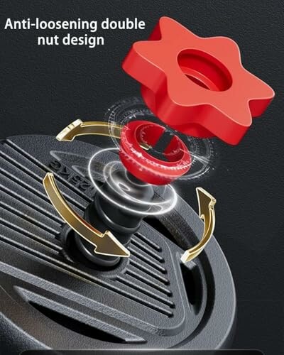 Illustration of anti-loosening double nut design with red and black components.