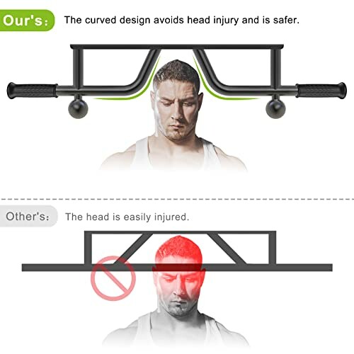 Comparison of curved and straight pull-up bar designs for safety.