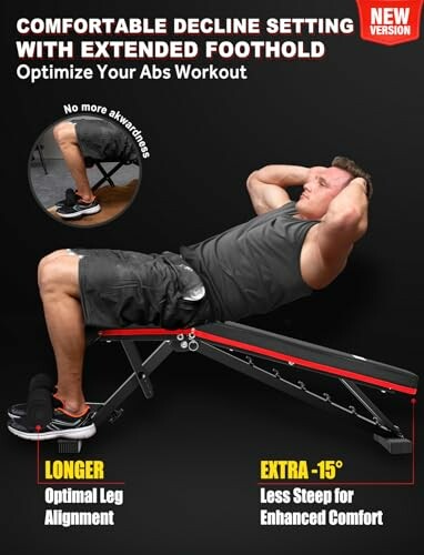 Man exercising on a decline bench with extended foothold.