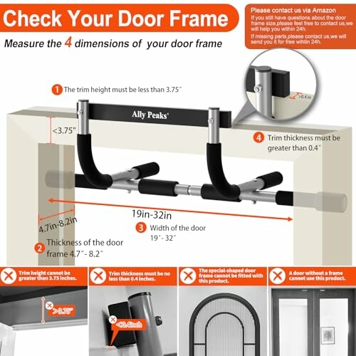 Infographic showing how to measure door frame dimensions for a pull-up bar installation.