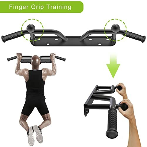 Finger grip training bar with person demonstrating pull-up.