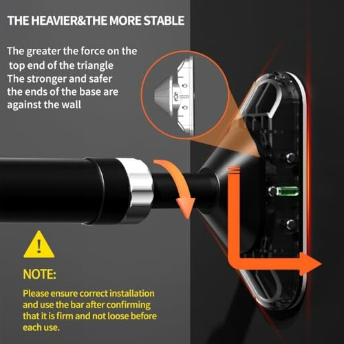 Illustration showing the correct installation of a fitness bar with stability instructions.