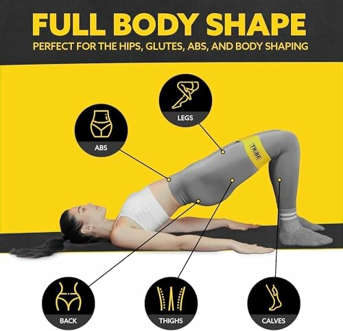 Woman exercising for full body shape targeting hips, glutes, abs, back, thighs, and calves.