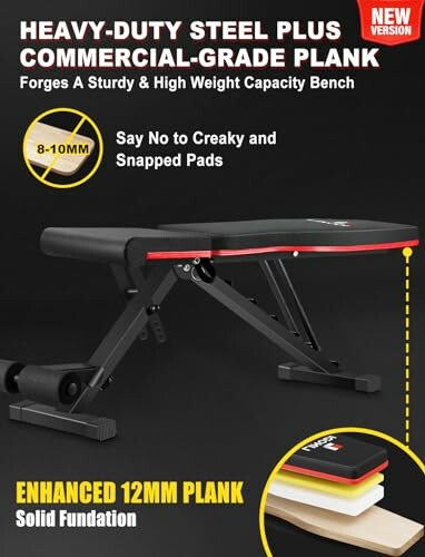 Heavy-duty steel and commercial-grade plank for sturdy bench.
