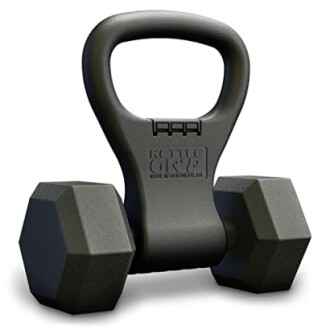 Kettlebell handle attached to a dumbbell