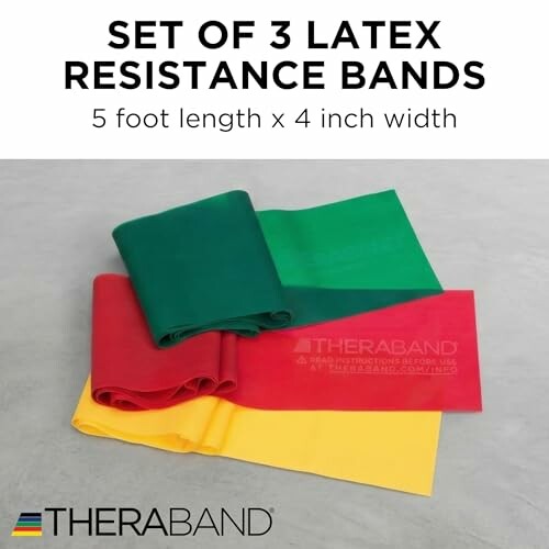 Set of 3 latex resistance bands in red, green, and yellow.