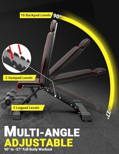 Multi-angle adjustable workout bench with various incline levels.