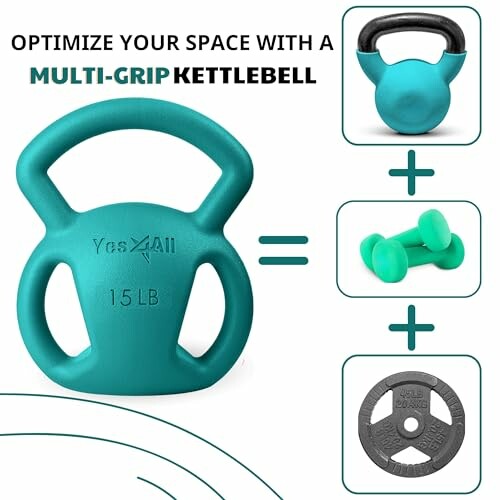 Multi-grip kettlebell compared to dumbbells and weight plates.