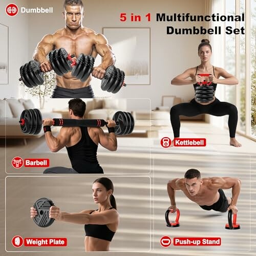 5 in 1 multifunctional dumbbell set with exercises.
