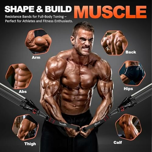 Man demonstrating resistance band exercises for full-body muscle toning.