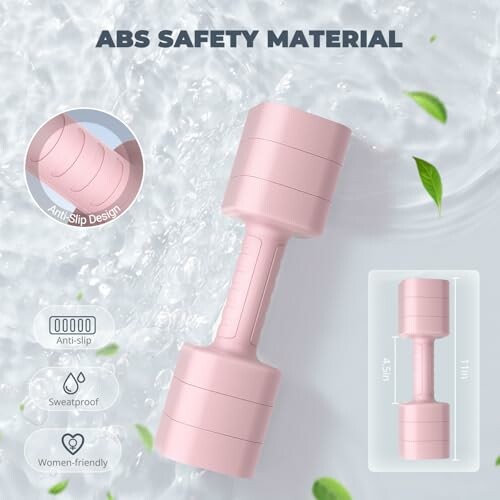 Pink dumbbell with ABS safety material and anti-slip design.