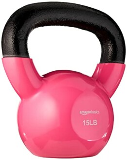 Pink 15-pound kettlebell with black handle
