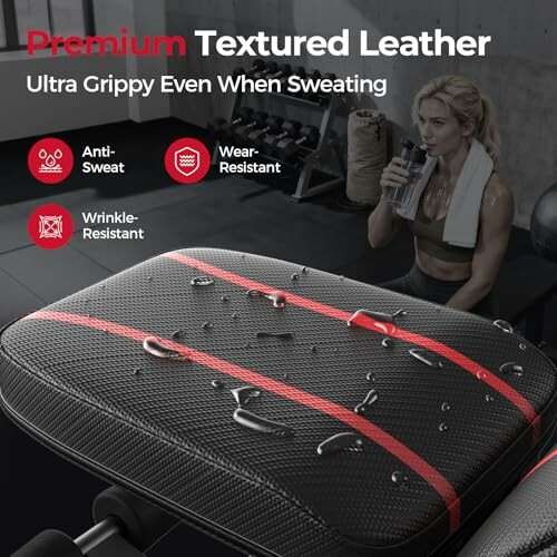 Premium textured leather gym equipment with anti-sweat, wear-resistant, and wrinkle-resistant features.