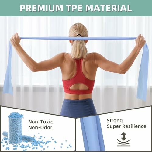 Person using a TPE exercise band with non-toxic and resilient features.