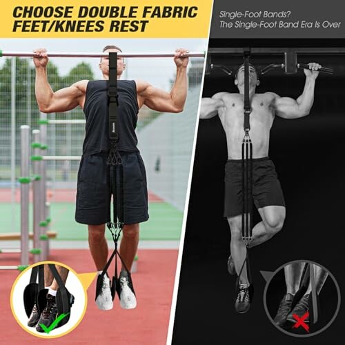 Comparison of pull-up assist bands with double fabric and single-foot design.