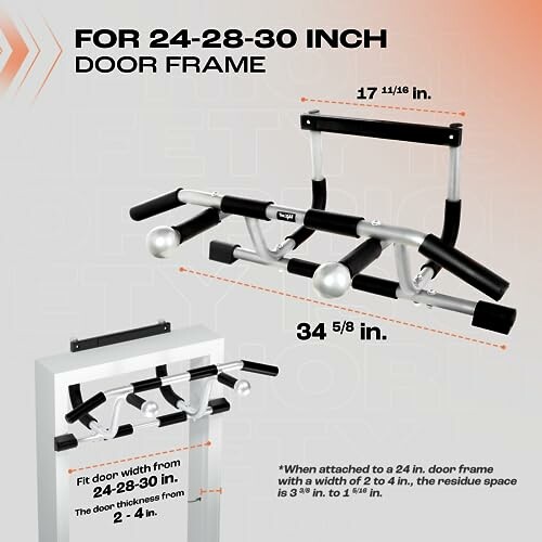 Pull-up bar for 24-28-30 inch door frame with dimensions.