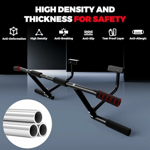 Pull-up bar with features like anti-deformation, high density, anti-breaking, anti-slip, tear proof layer, anti-allergic.