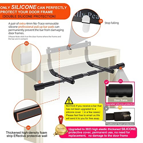 Silicone protection for pull-up bar door frame, highlighting features and benefits.