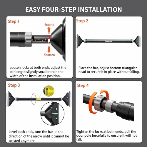 Four-step installation guide for a tension rod.