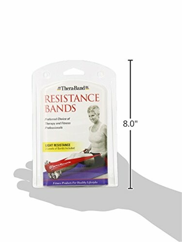 TheraBand resistance bands packaging with dimensions.