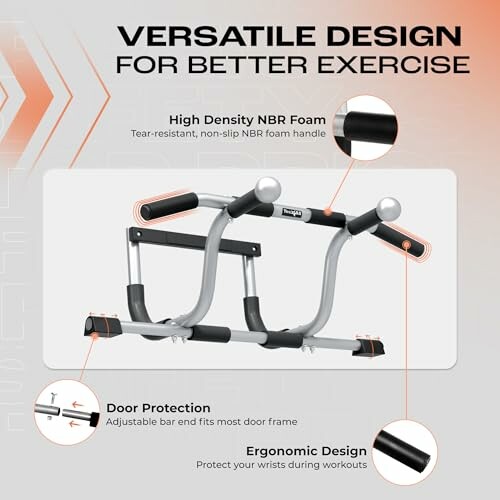 Versatile exercise equipment with ergonomic design and door protection.