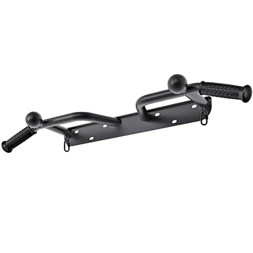Wall-mounted pull-up bar with ergonomic handles.