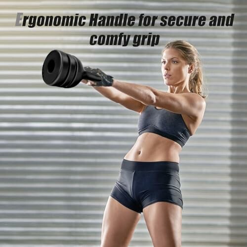 Woman performing kettlebell swing with ergonomic handle